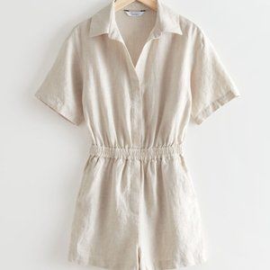 & Other Stories Collared Linen Romper Size 10